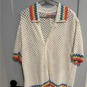 Abercrombie & Fitch White Crochet Knit Shirt